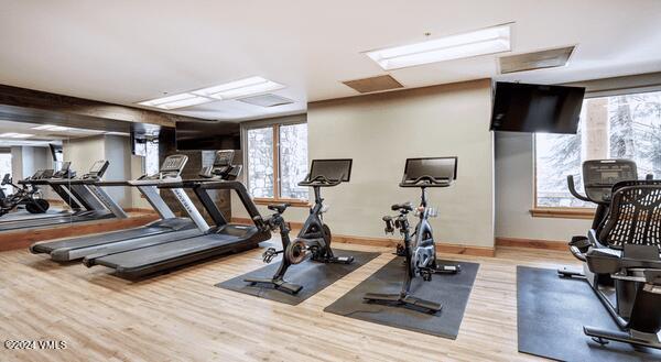 51 Offerson Rd Unit 202, Beaver Creek, CO 81620 - gym featuring wood finished floors and baseboards