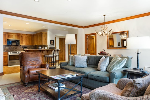 living room featuring a chandelier