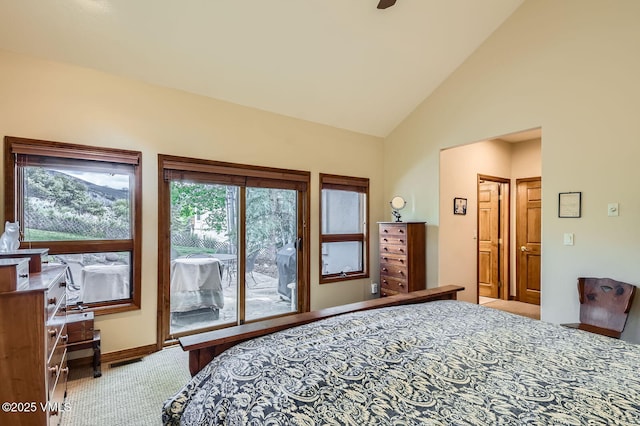 803 June Creek Rd, Edwards, CO 81632 - bedroom with access to outside, carpet flooring, high vaulted ceiling, and baseboards