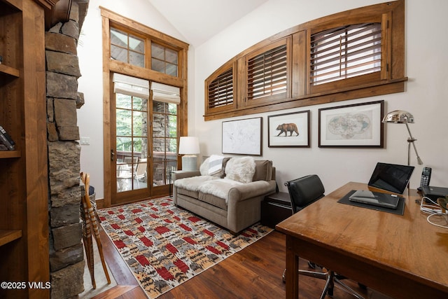 80 Mountain Retreat Ct, Edwards, CO 81632 - office featuring wood finished floors and lofted ceiling
