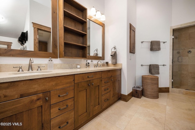 80 Mountain Retreat Ct, Edwards, CO 81632 - full bathroom featuring a shower stall, tile patterned floors, double vanity, and baseboards