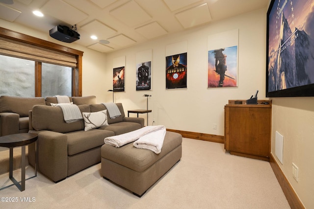 80 Mountain Retreat Ct, Edwards, CO 81632 - carpeted cinema room with baseboards, coffered ceiling, and recessed lighting