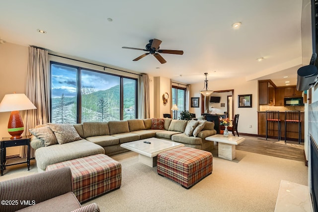1234 Westhaven Cir Unit A-71, Vail, CO 81657 - living room featuring ceiling fan, recessed lighting, wood finished floors, and baseboards
