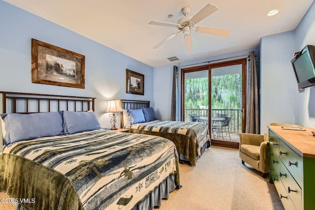 1234 Westhaven Cir Unit A-71, Vail, CO 81657 - bedroom with access to outside, light colored carpet, and ceiling fan