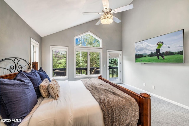 210 June Creek Rd Unit A, Edwards, CO 81632 - bedroom featuring carpet, vaulted ceiling, baseboards, ceiling fan, and access to outside