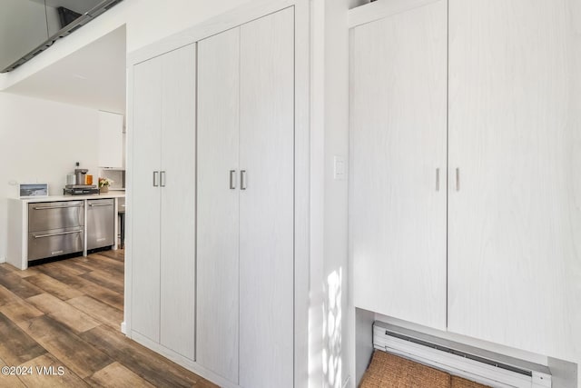 closet with a baseboard heating unit