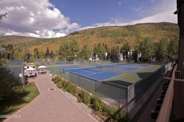 view of sport court featuring a mountain view