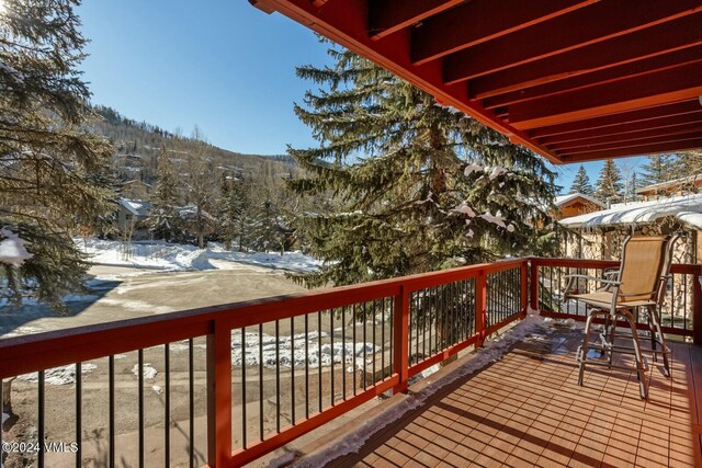 view of snow covered deck