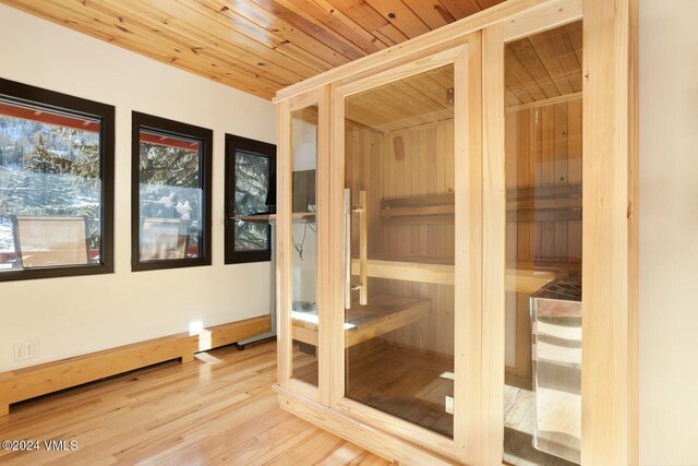 view of sauna featuring wood-type flooring