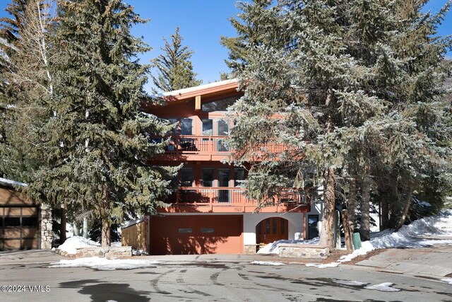 view of snow covered property