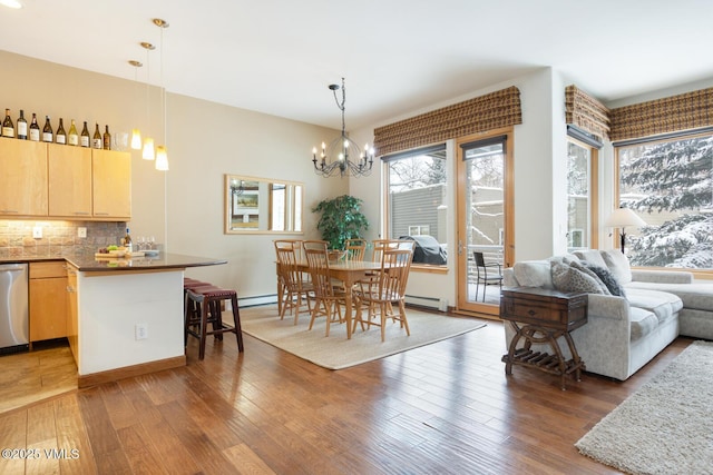 1230 Lions Ridge Loop Unit 2-D, Vail, CO 81657 - dining room featuring a chandelier, hardwood / wood-style flooring, and baseboard heating