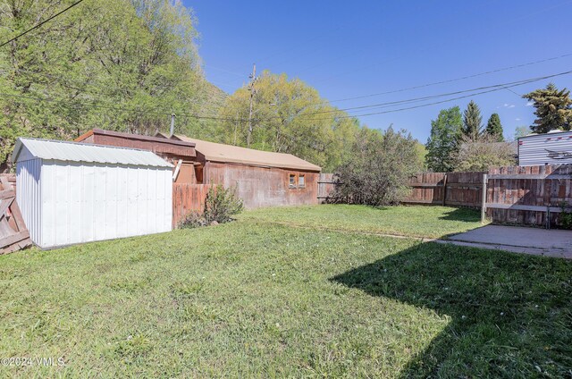 view of yard featuring a shed