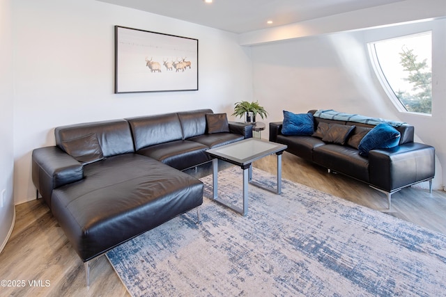 living room featuring recessed lighting and wood finished floors