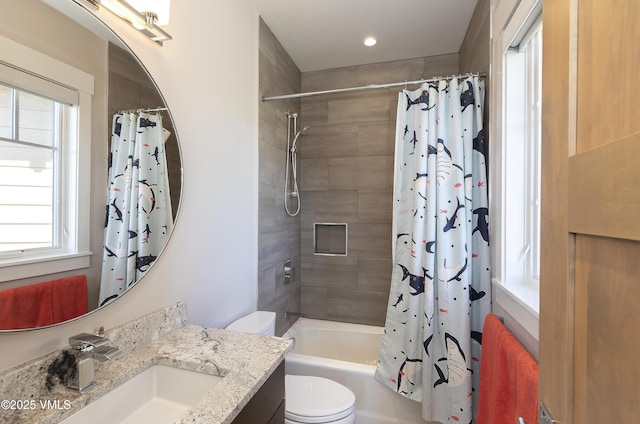 2682 E Haystacker Dr, Eagle, CO 81631 - bathroom with vanity, plenty of natural light, shower / bath combination with curtain, and recessed lighting