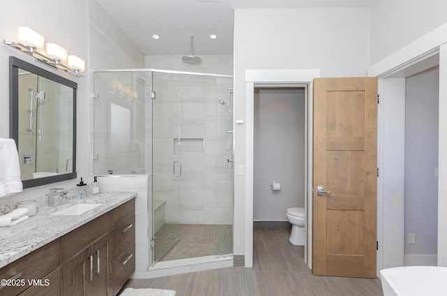 2682 E Haystacker Dr, Eagle, CO 81631 - full bath featuring a stall shower, vanity, recessed lighting, and a freestanding tub