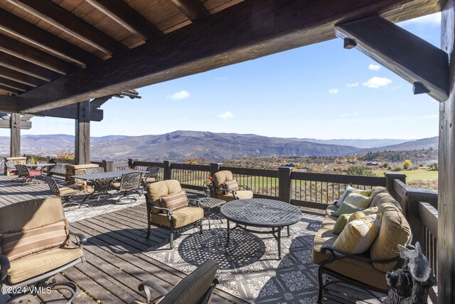 deck with a mountain view