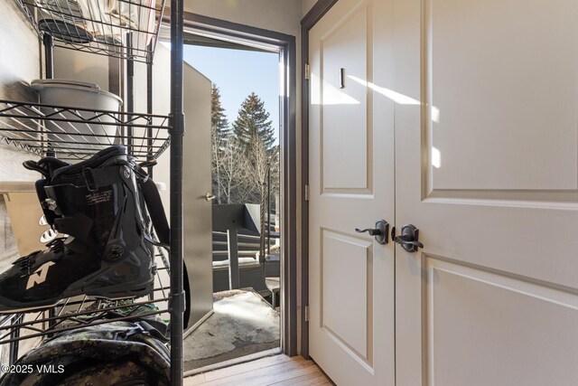 entryway with light hardwood / wood-style floors