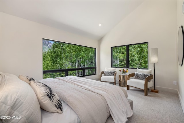 5074 Main Gore Dr S Unit B, Vail, CO 81657 - carpeted bedroom featuring high vaulted ceiling and recessed lighting