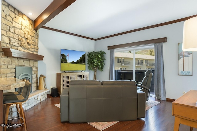 89 Columbine Cir Unit 2, Avon, CO 81620 - living room with dark wood finished floors and ornamental molding