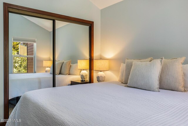 89 Columbine Cir Unit 2, Avon, CO 81620 - bedroom featuring vaulted ceiling and a closet