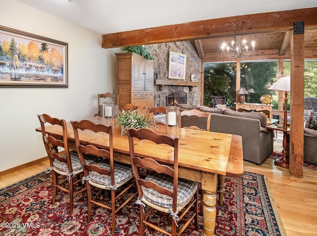 4030 Bighorn Rd Lot 1-B, Vail, CO 81657 - dining space featuring beam ceiling, healthy amount of natural light, light wood-style floors, and a chandelier