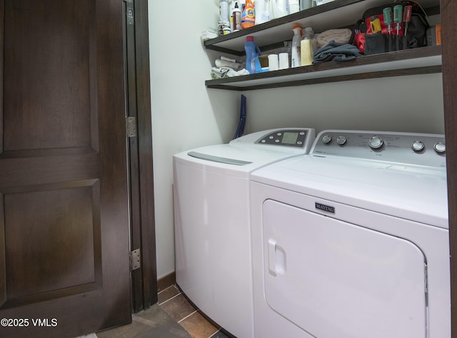 320 Hummingbird Dr Unit A201, Avon, CO 81620 - laundry area with washer and clothes dryer and dark tile patterned floors