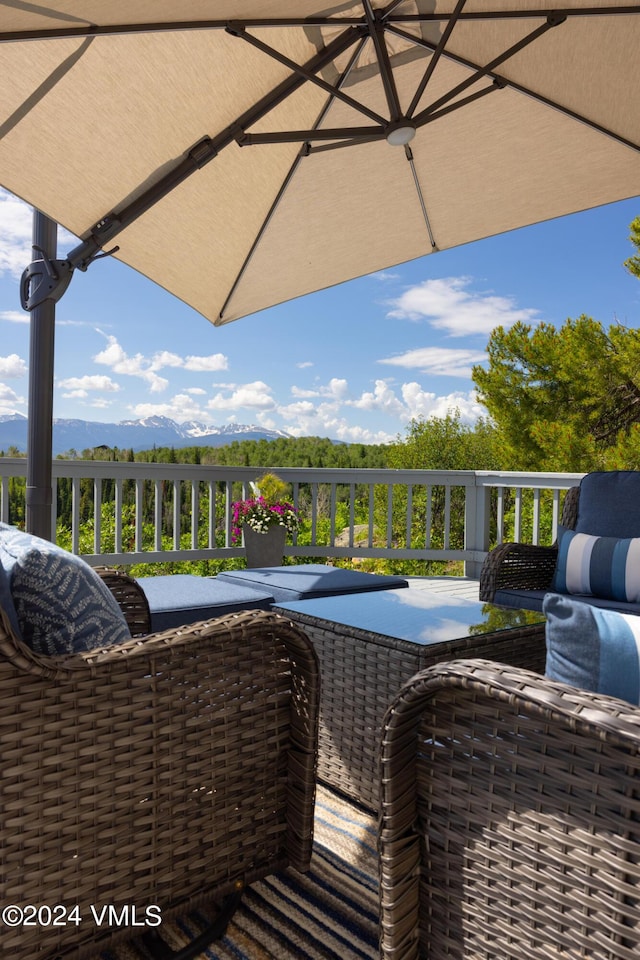 deck with a mountain view