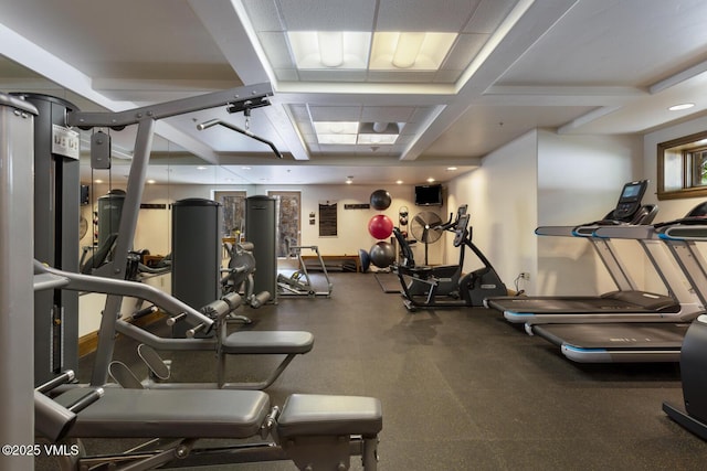 660 Lionshead Pl Unit 29, Vail, CO 81658 - exercise room featuring coffered ceiling