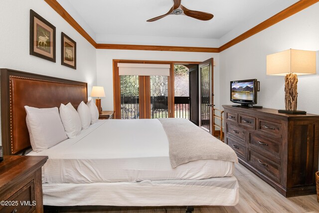 120 Offerson Rd Unit D330, Beaver Creek, CO 81620 - bedroom featuring access to exterior, light wood-style floors, and ceiling fan
