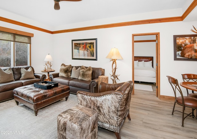 120 Offerson Rd Unit D330, Beaver Creek, CO 81620 - living area featuring light wood-style flooring, ceiling fan, and baseboards
