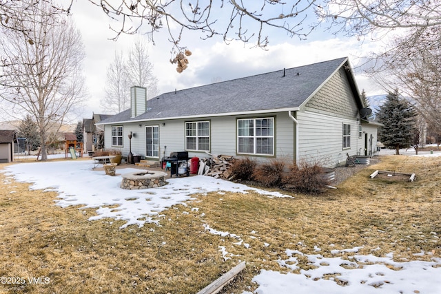 view of snow covered property