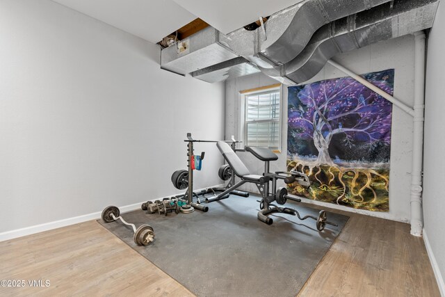 workout area featuring wood-type flooring