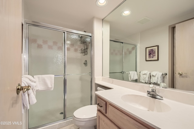 1120 Village Rd Unit 306, Beaver Creek, CO 81620 - bathroom featuring vanity, toilet, recessed lighting, and a shower stall