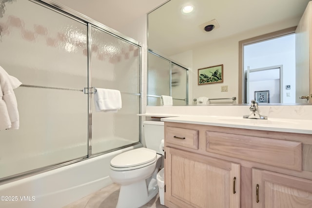 1120 Village Rd Unit 306, Beaver Creek, CO 81620 - full bathroom featuring toilet, vanity, enclosed tub / shower combo, and recessed lighting