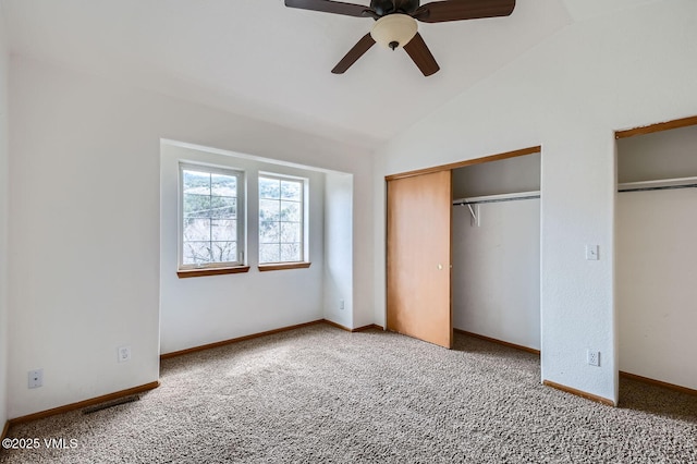 35 Chelsea Ct Unit 9, Eagle, CO 81631 - unfurnished bedroom with baseboards, lofted ceiling, ceiling fan, and carpet