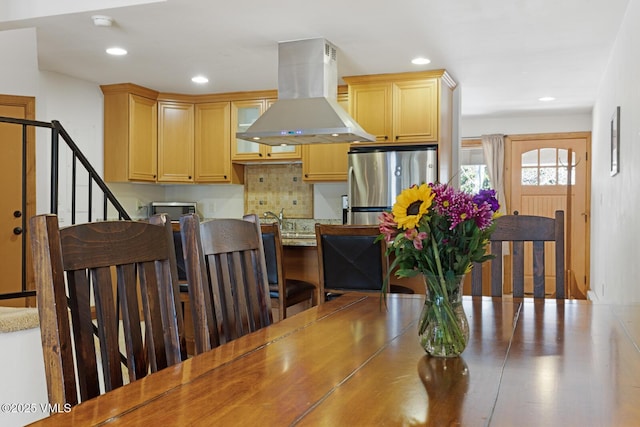 4192 Spruce Way Unit 209-A, Vail, CO 81657 - dining area featuring recessed lighting and stairway