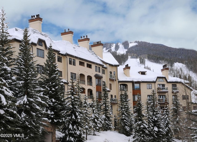 snow covered property featuring a mountain view