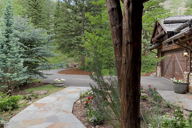 12 Cabin Creek Ln, Edwards, CO 81632 - view of yard featuring driveway, a garage, and a wooded view