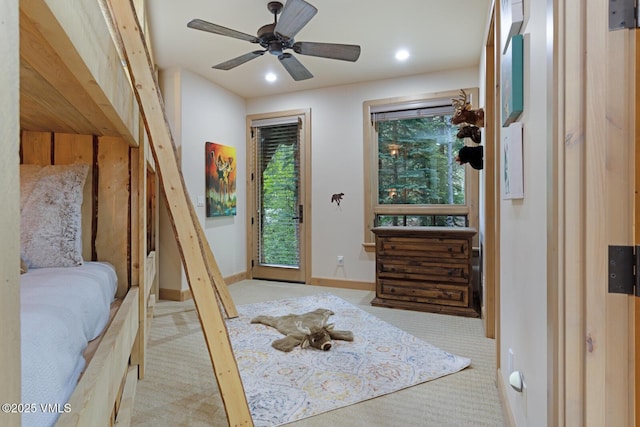 12 Cabin Creek Ln, Edwards, CO 81632 - bedroom with access to outside, carpet floors, recessed lighting, and a ceiling fan