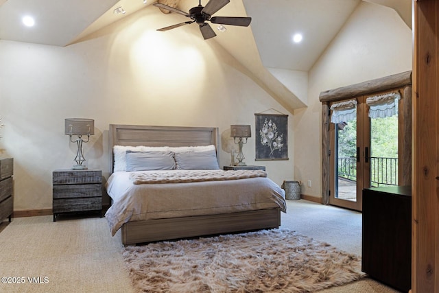 12 Cabin Creek Ln, Edwards, CO 81632 - bedroom with carpet flooring, access to exterior, high vaulted ceiling, recessed lighting, and a ceiling fan
