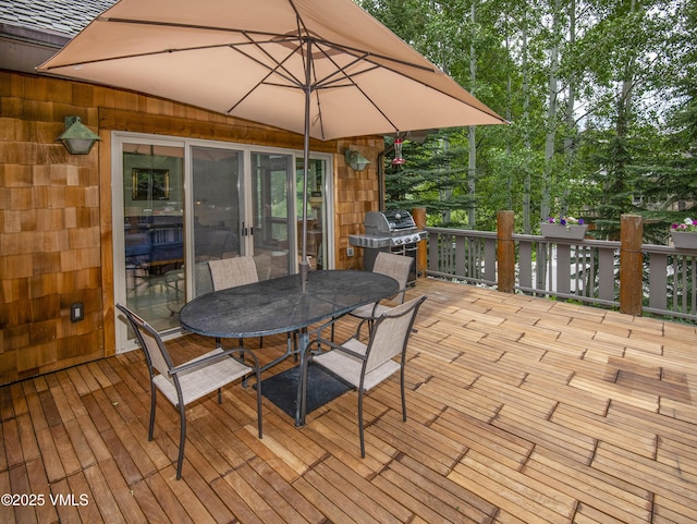 3827 Lupine Dr Unit B, Vail, CO 81657 - wooden deck with outdoor dining area and area for grilling