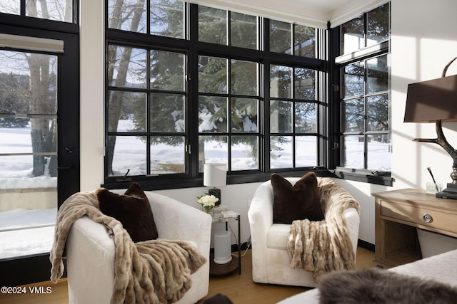 living room with wood-type flooring and plenty of natural light