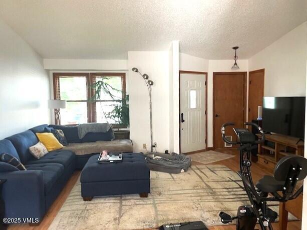 697 Schoolside St, Gypsum, CO 81637 - living room with a textured ceiling and wood finished floors