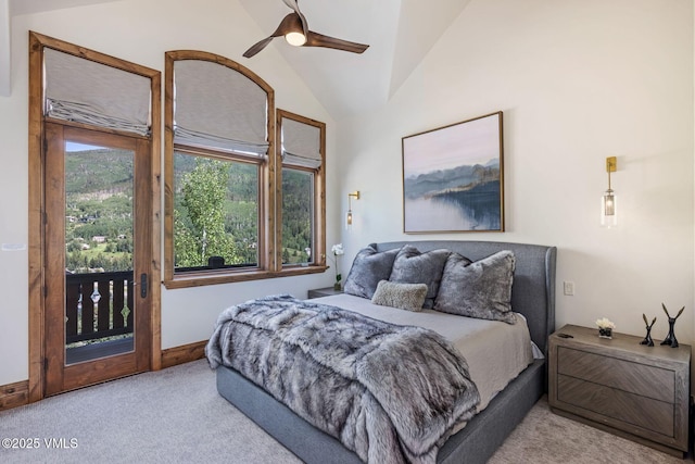 2417 Garmisch Dr Unit B, Vail, CO 81657 - bedroom featuring access to exterior, carpet floors, lofted ceiling, and a ceiling fan