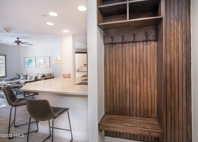 mudroom with ceiling fan