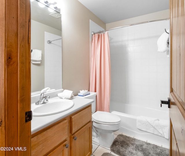 405 Greenwaye Cir Unit 11-A, Eagle-Vail, CO 81620 - bathroom with vanity, tile patterned floors, and shower / tub combo with curtain