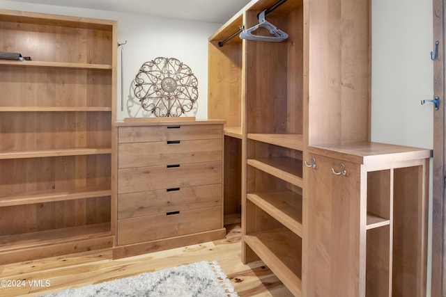 walk in closet with light wood-type flooring