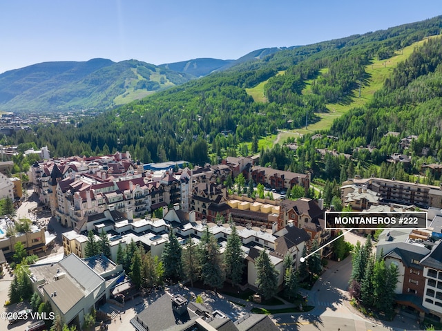 birds eye view of property with a mountain view