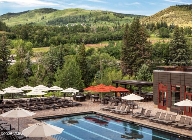 126 Riverfront Ln Unit 345, Avon, CO 81620 - community pool with a mountain view and a view of trees