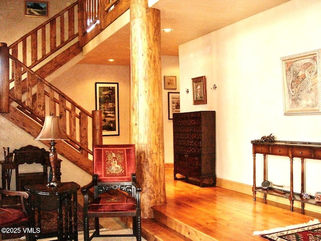 555 Charolais Cir, Edwards, CO 81632 - staircase featuring wood finished floors, decorative columns, and recessed lighting